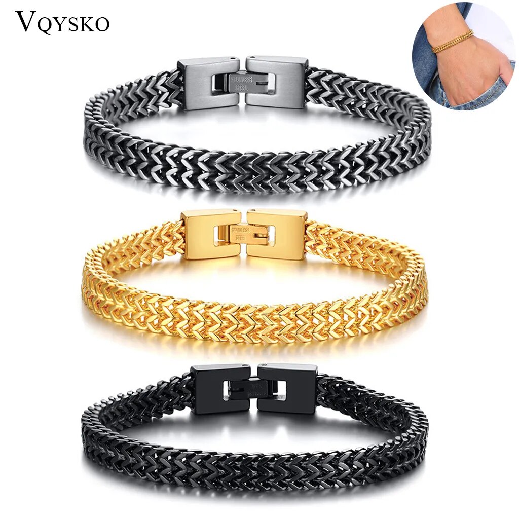 Bracelets à chaîne Double couche pour hommes, bijoux Punk en acier inoxydable, Antique, accessoire Pulseira en queue de renard. Sa discrétion vous rend plus sophistiqué!